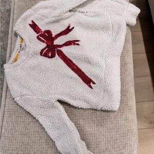 Wallflower White Fuzzy Sweater with Yellow Trim